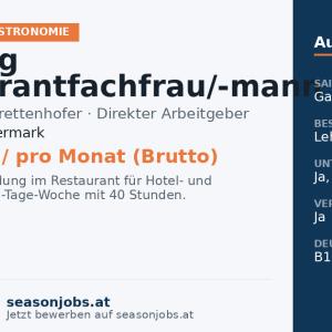 Lehrling Restaurantfachfrau/-mann — Wenigzell, Steiermark