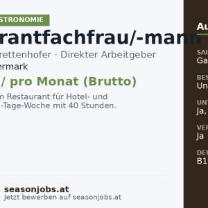 Restaurantfachfrau/-mann — Wenigzell, Steiermark