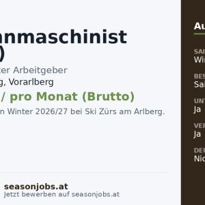 Seilbahnmaschinist (m/w/d) — Zürs am Arlberg, Vorarlberg