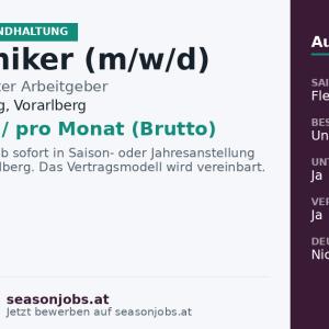Mechaniker (m/w/d) — Zürs am Arlberg, Vorarlberg