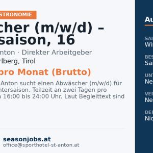 Abwäscher (m/w/d) – Wintersaison, 16 Stunden — St. Anton am Arlberg, Tirol