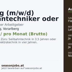 Lehrling (m/w/d) Seilbahntechniker oder Seilbahn- & Elektrotechniker — Zürs am Arlberg, Vorarlberg