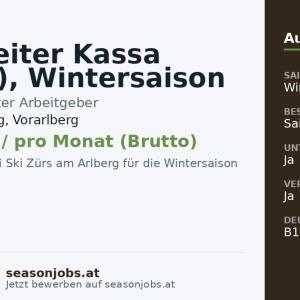 Mitarbeiter Kassa (w/m/d), Wintersaison 2026/2027 — Zürs am Arlberg, Vorarlberg