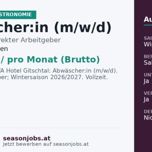 Abwäscher:in (m/w/d) — Gitschtal, Kärnten