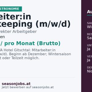 Mitarbeiter:in Housekeeping (m/w/d) — Gitschtal, Kärnten