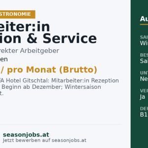 Mitarbeiter:in Rezeption & Service (m/w/d) — Gitschtal, Kärnten