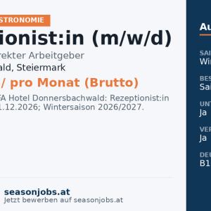 Rezeptionist:in (m/w/d) — Donnersbachwald, Steiermark