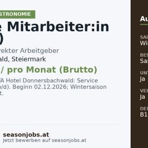 Service Mitarbeiter:in (m/w/d) — Donnersbachwald, Steiermark