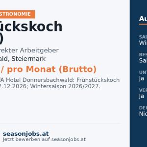 Frühstückskoch (m/w/d) — Donnersbachwald, Steiermark