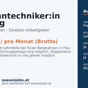 Seilbahntechniker:in Lehrling — Fiss, Tirol