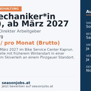 Bike Mechaniker*in (VZ/TZ), ab März 2027 — Kaprun, Salzburg