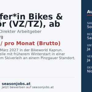 Verkäufer*in Bikes & Zubehör (VZ/TZ), ab März 2027 — Kaprun, Salzburg
