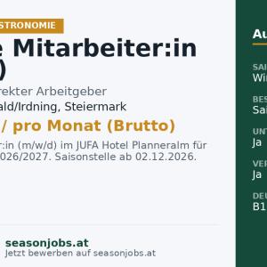 Service Mitarbeiter:in (m/w/d) — Donnersbachwald/Irdning, Steiermark