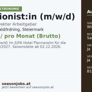 Rezeptionist:in (m/w/d) — Donnersbachwald/Irdning, Steiermark
