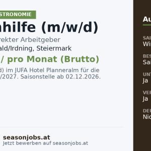 Küchenhilfe (m/w/d) — Donnersbachwald/Irdning, Steiermark