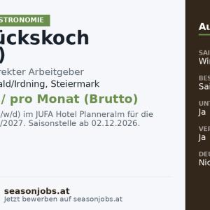 Frühstückskoch (m/w/d) — Donnersbachwald/Irdning, Steiermark