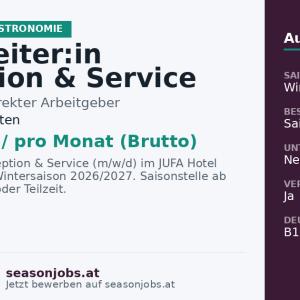 Mitarbeiter:in Rezeption & Service (m/w/d) — Hochrindl, Kärnten