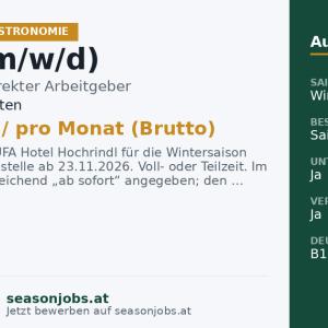 Koch (m/w/d) — Hochrindl, Kärnten