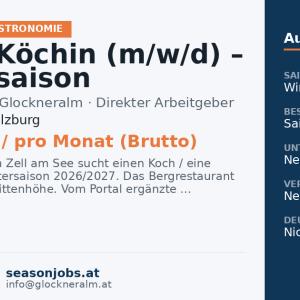 Koch / Köchin (m/w/d) – Wintersaison 2026/2027 — Zell am See, Salzburg