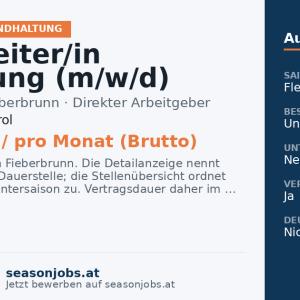 Mitarbeiter/in Reinigung (m/w/d) — Fieberbrunn, Tirol
