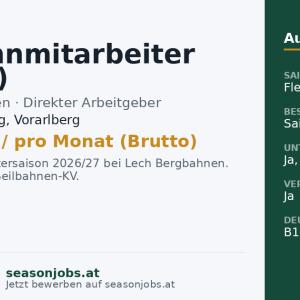 Seilbahnmitarbeiter (m/w/d) — Lech am Arlberg, Vorarlberg