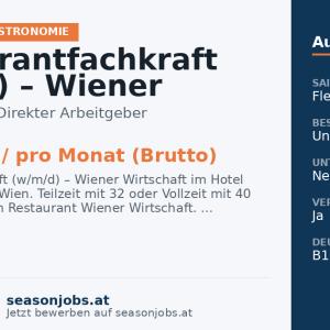 Restaurantfachkraft (w/m/d) – Wiener Wirtschaft — Wien, Wien