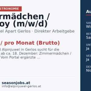 Zimmermädchen / Roomboy (m/w/d) — Gerlos, Tirol