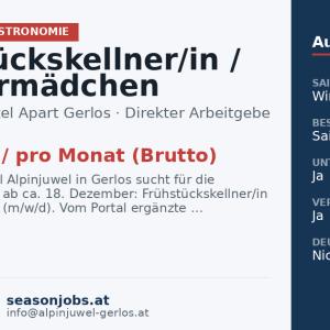 Frühstückskellner/in / Zimmermädchen (m/w/d) — Gerlos, Tirol