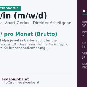 Kellner/in (m/w/d) — Gerlos, Tirol