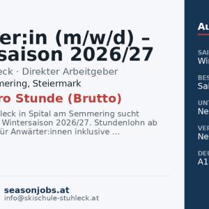 Skilehrer:in (m/w/d) – Wintersaison 2026/27 — Spital am Semmering, Steiermark