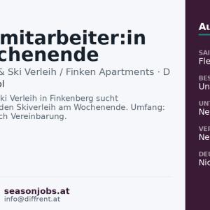 Verleihmitarbeiter:in am Wochenende (m/w/d) — Finkenberg, Tirol
