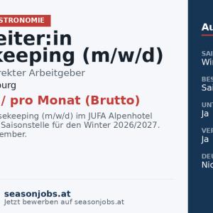 Mitarbeiter:in Housekeeping (m/w/d) — Saalbach, Salzburg