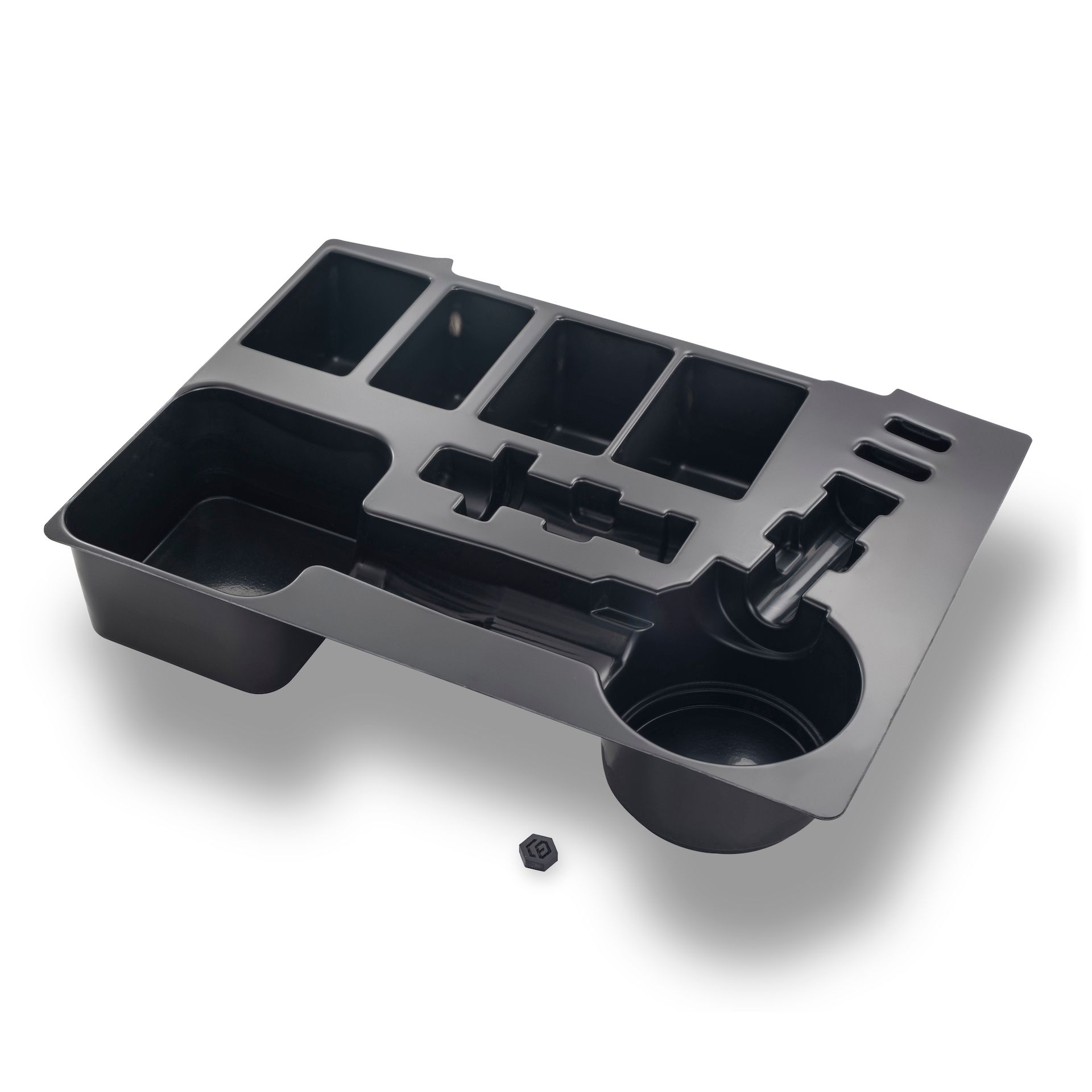 Schwarze Tiefzieheinlage aus Kunststoff mit diversen Nesterformen
