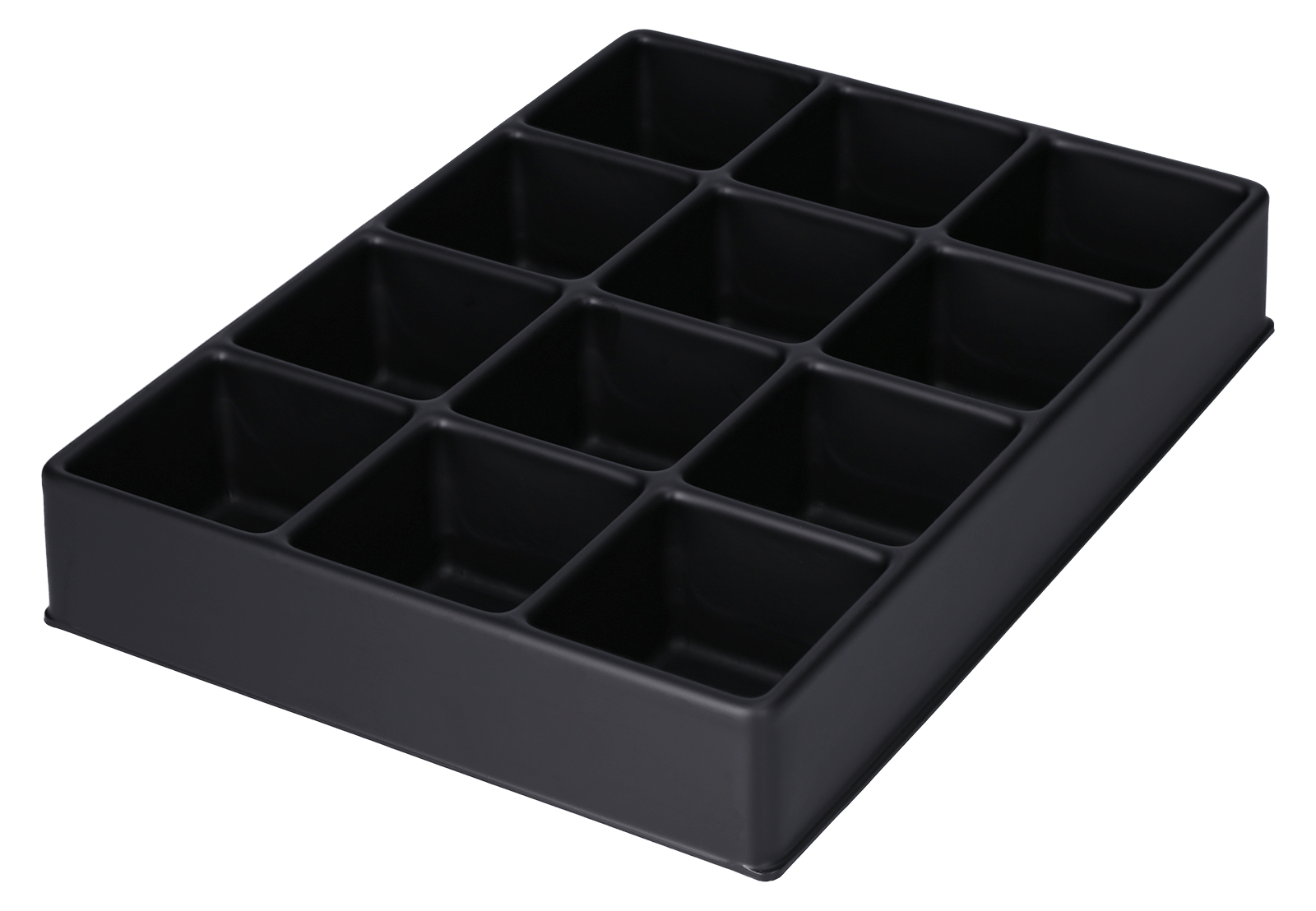 ESD-Tiefzieheinlage schwarz, 12 Nester viereckig, PS_frontal