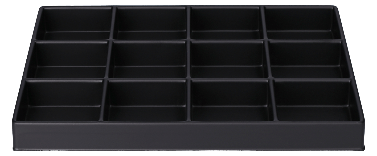ESD-Tiefzieheinlage schwarz, 12 Nester viereckig, PS_Frontalansicht