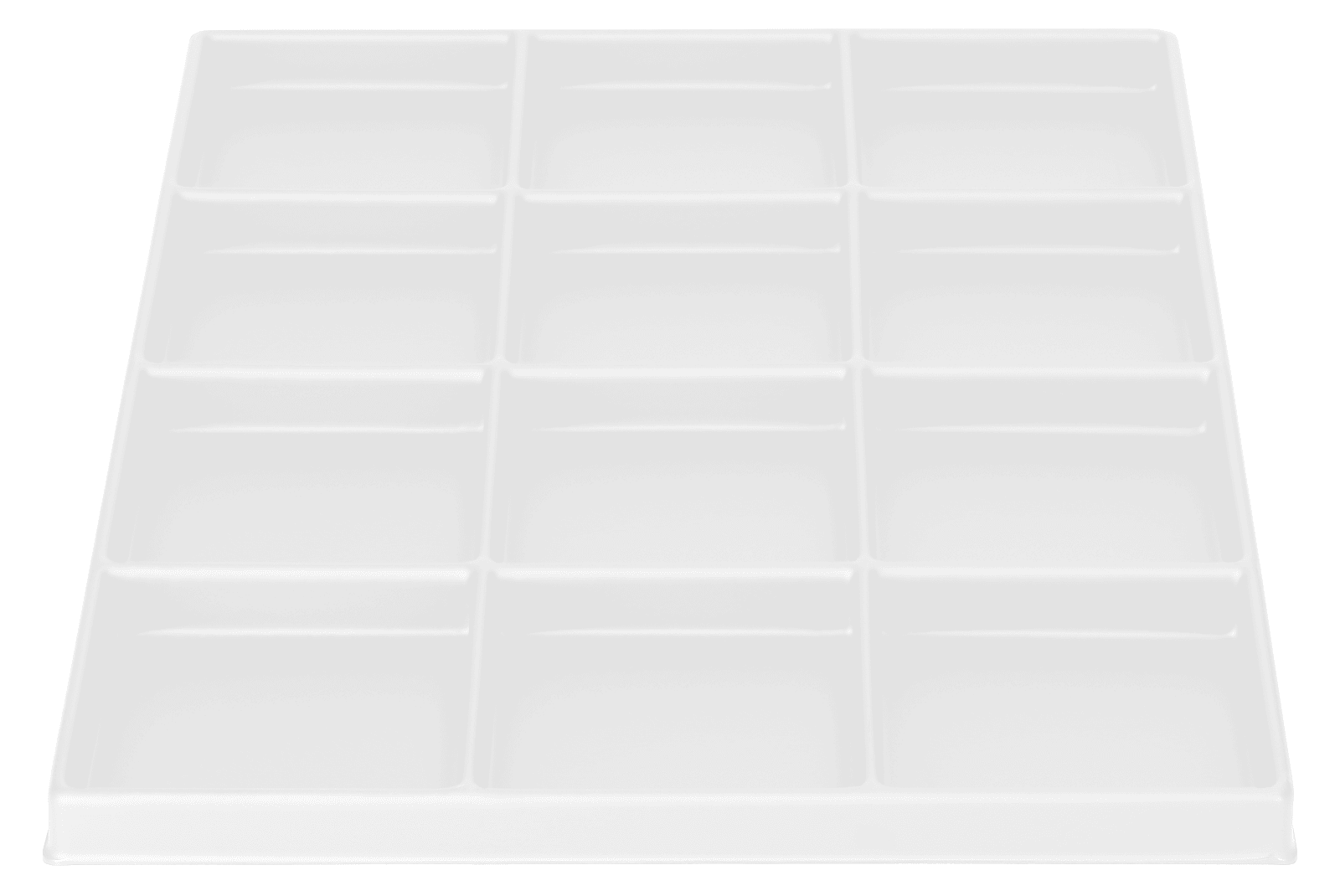 Tiefzieheinlage weiß, 12 Nester rechteckig, PS_Frontalansicht