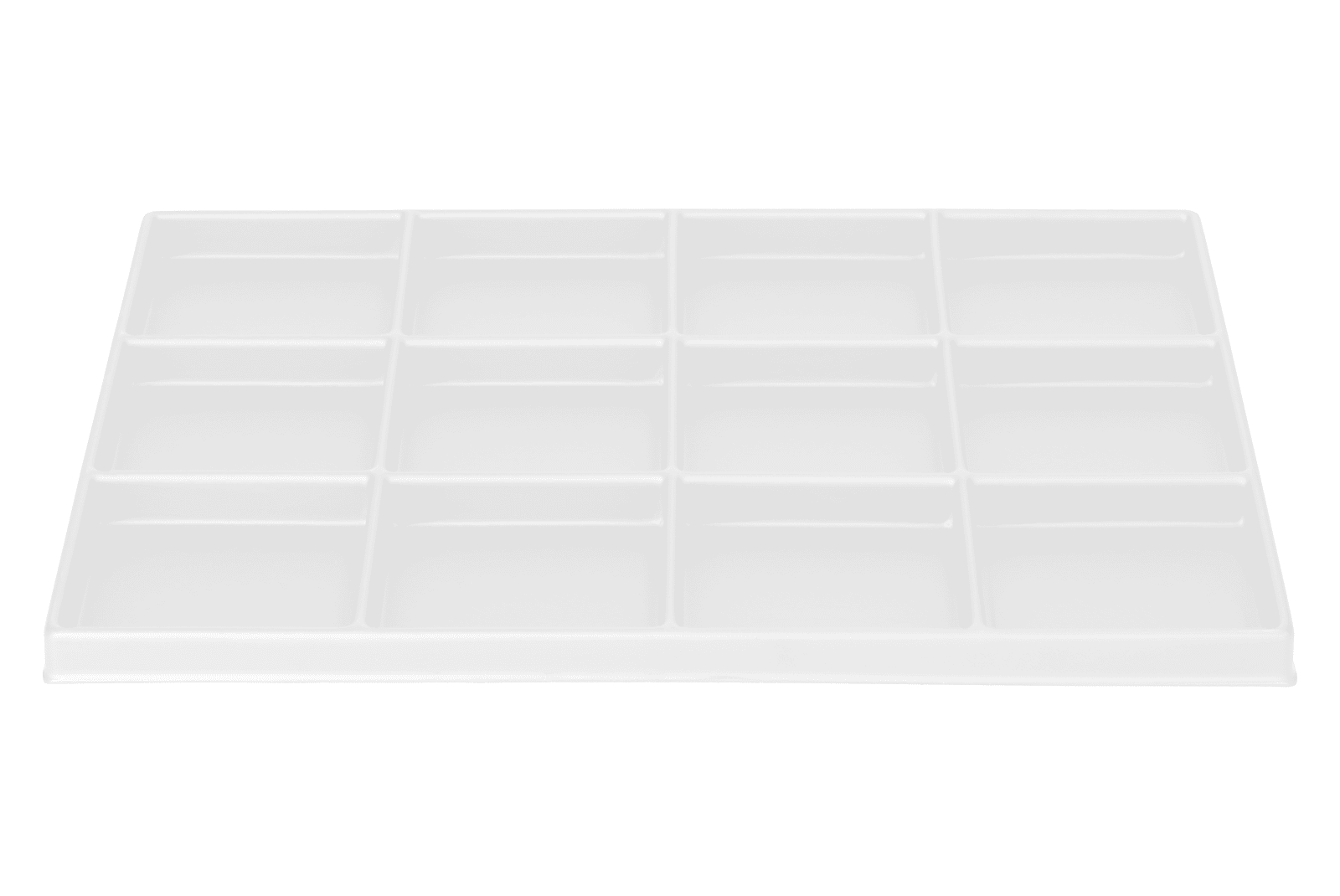 Tiefzieheinlage weiß, 12 Nester rechteckig, PS_Frontalansicht