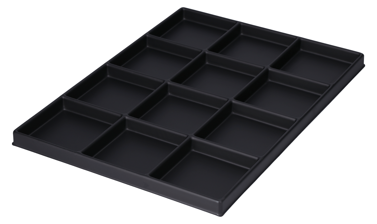 ESD-Tiefzieheinlage schwarz, 12 Nester viereckig, PS_frontal