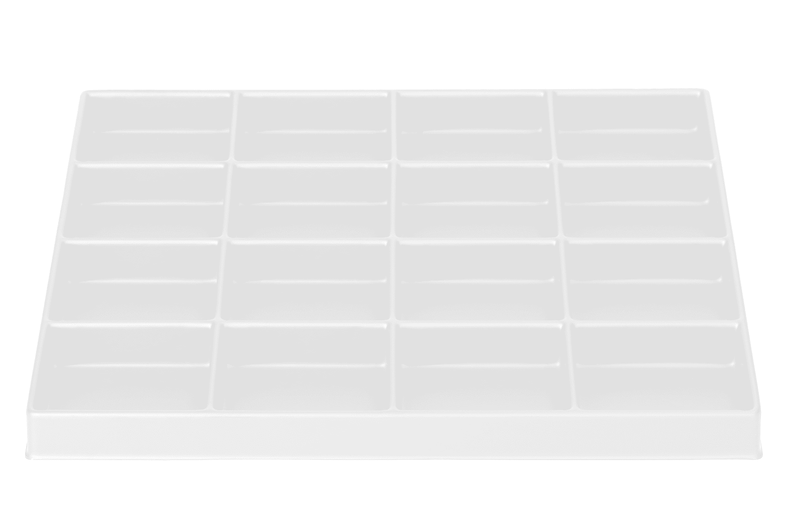 Tiefzieheinlage weiß, 16 viereckige Nester, PS_Frontalansicht