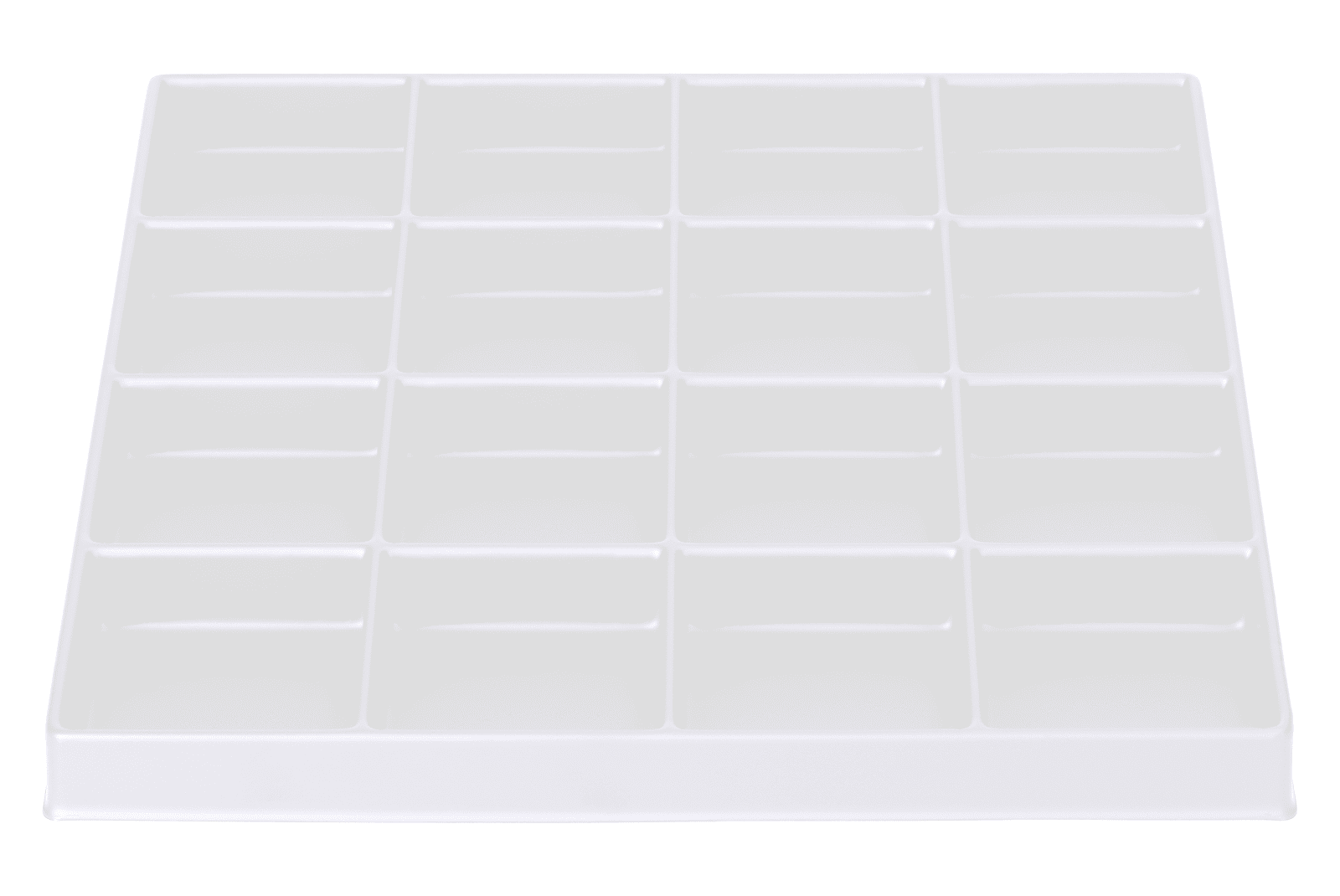 Tiefzieheinlage weiß, 16 viereckige Nester, PS_Frontalansicht