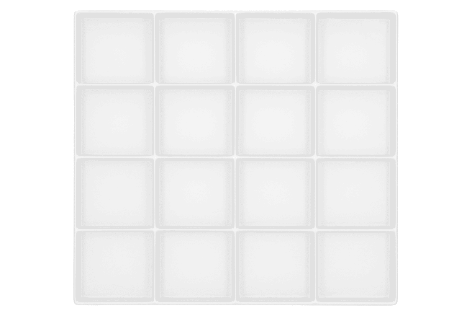 Tiefzieheinlage weiß, 16 viereckige Nester, PS_Frontalansicht