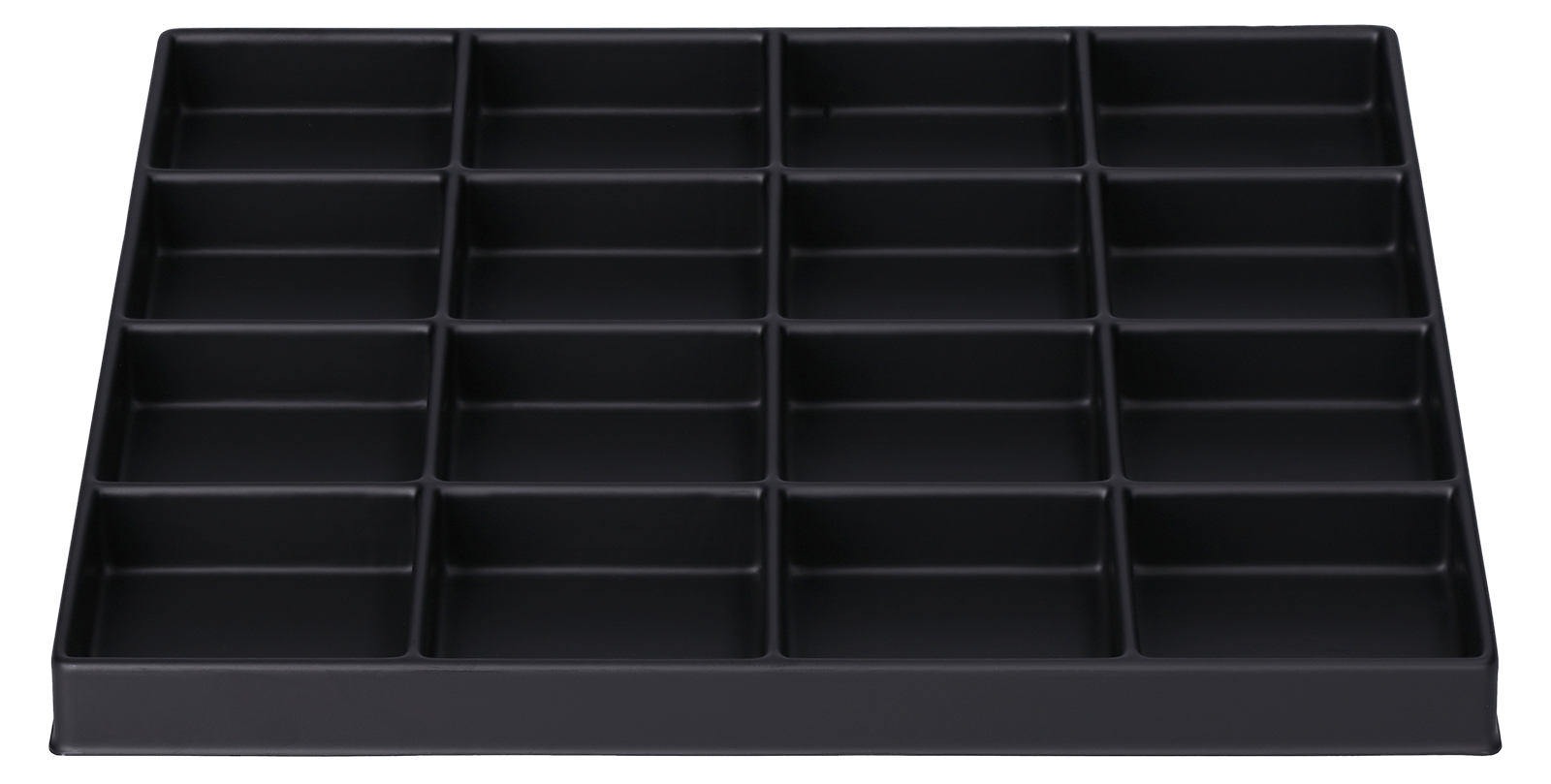 ESD-Tiefzieheinlage schwarz, 16 viereckige Nester, PS_Frontalansicht