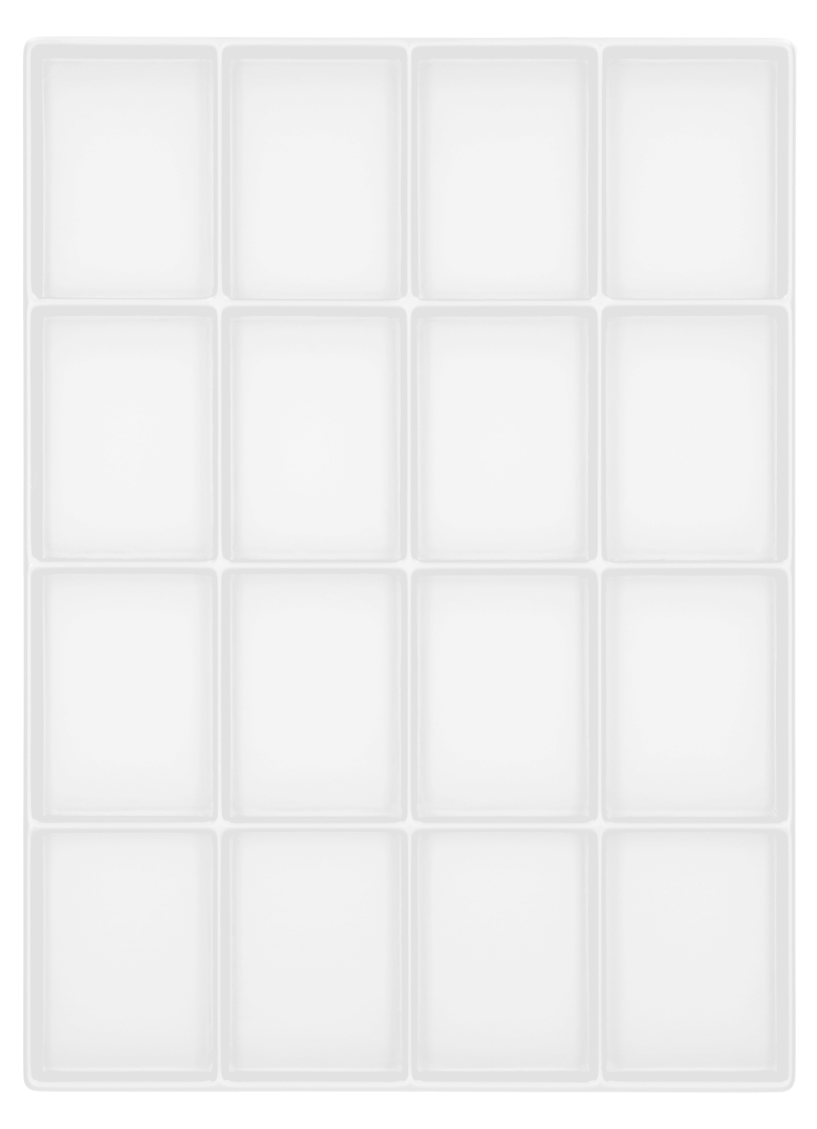 Tiefzieheinlage weiß, 16 Nester eckig, PS_Frontalansicht