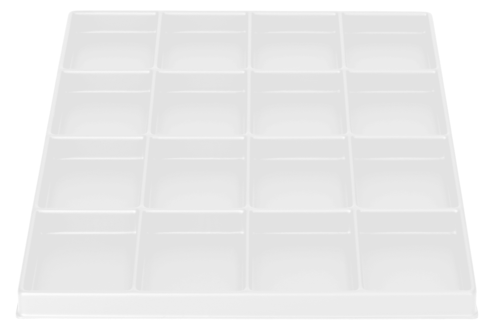Tiefzieheinlage weiß, 16 Nester eckig, PS_Frontalansicht