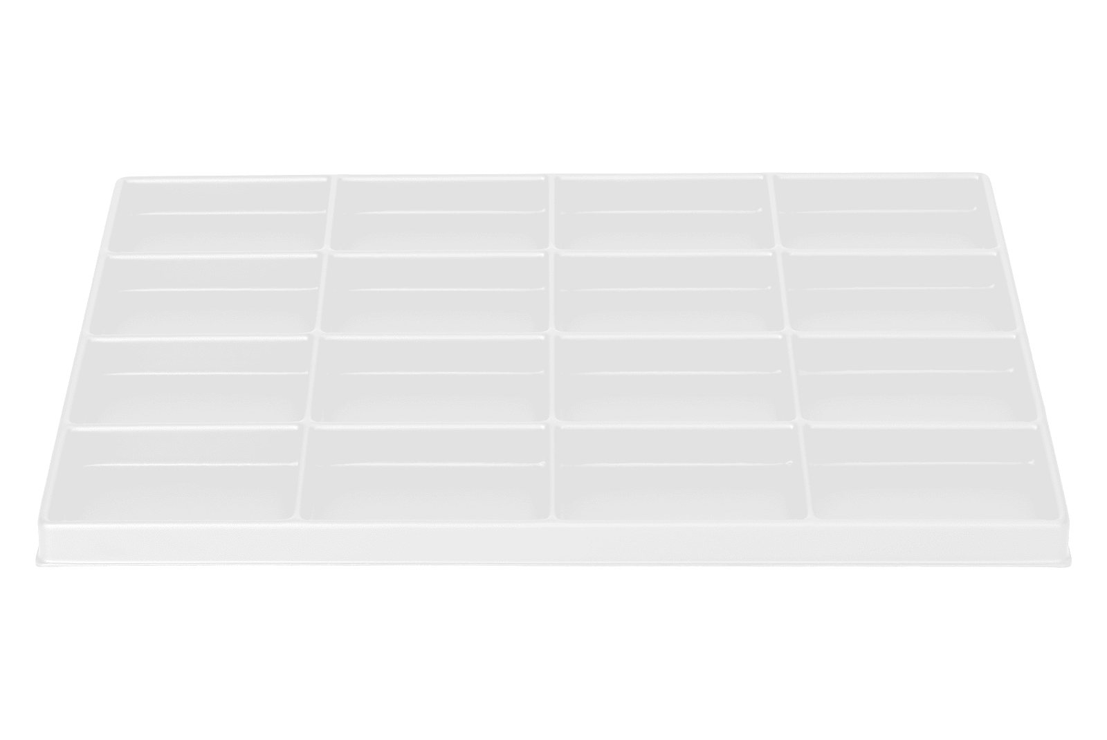 Tiefzieheinlage weiß, 16 Nester eckig, PS_Frontalansicht