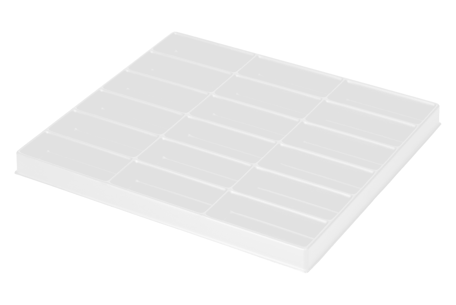 Tiefzieheinlage weiß, 18 Nester rechteckig, PS_Frontalansicht