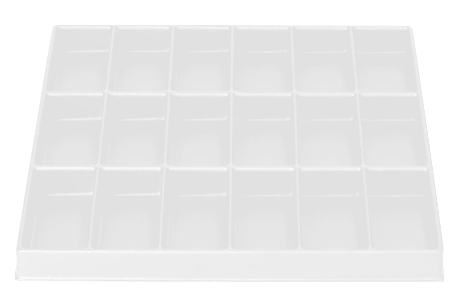 Tiefzieheinlage weiß, 18 Nester rechteckig, PS_Frontalansicht