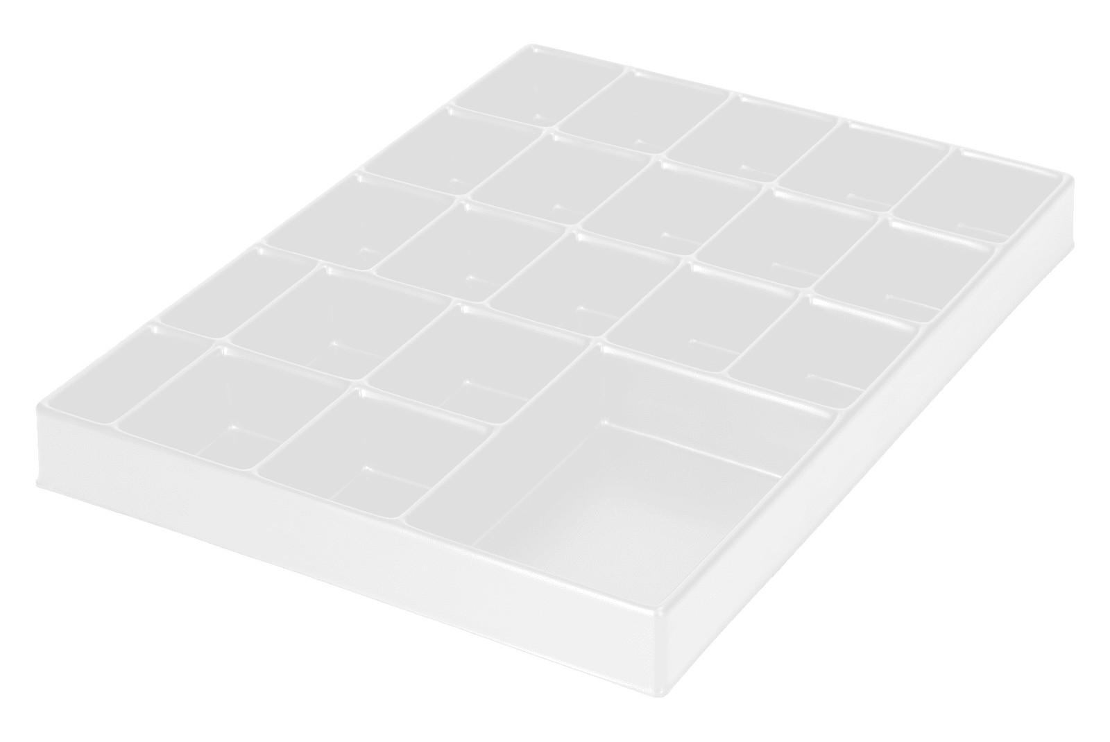 Tiefzieheinlage weiß, 22 Nester rechteckig, PS_Frontalansicht