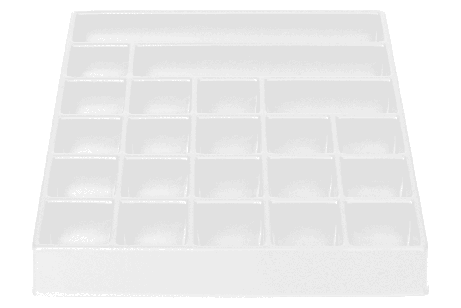 Tiefzieheinlage weiß, 22 rechteckige Nester, PS_Frontalansicht