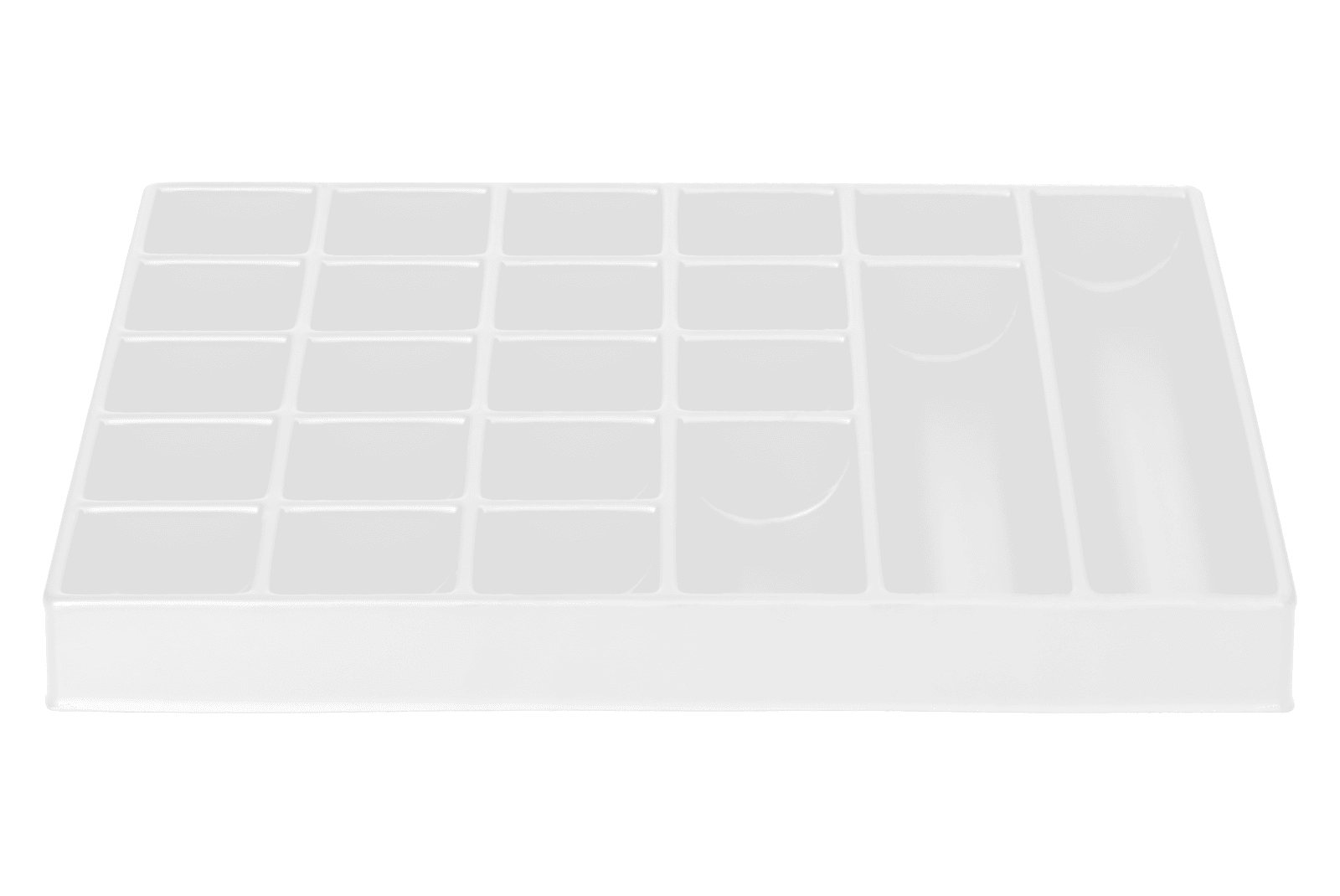 Tiefzieheinlage weiß, 22 rechteckige Nester, PS_Frontalansicht